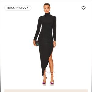 Norma Kamali BLACK TURTLE NECK SIDE DRAPE GOWN